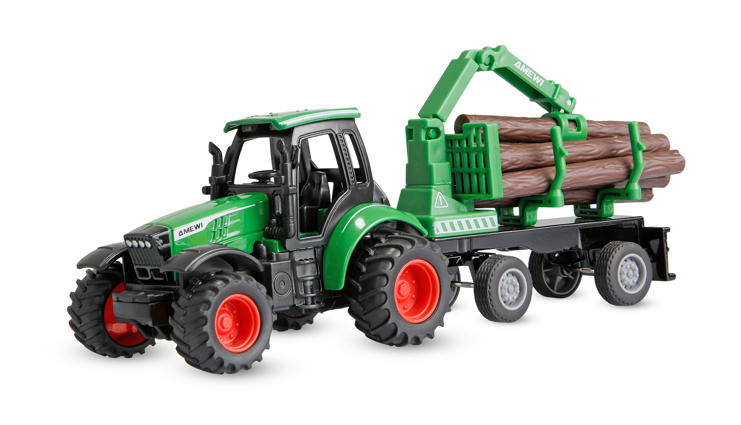 Traktor aus Metall mit Rückeanhänger + Ladekran 1:64 RTR grün